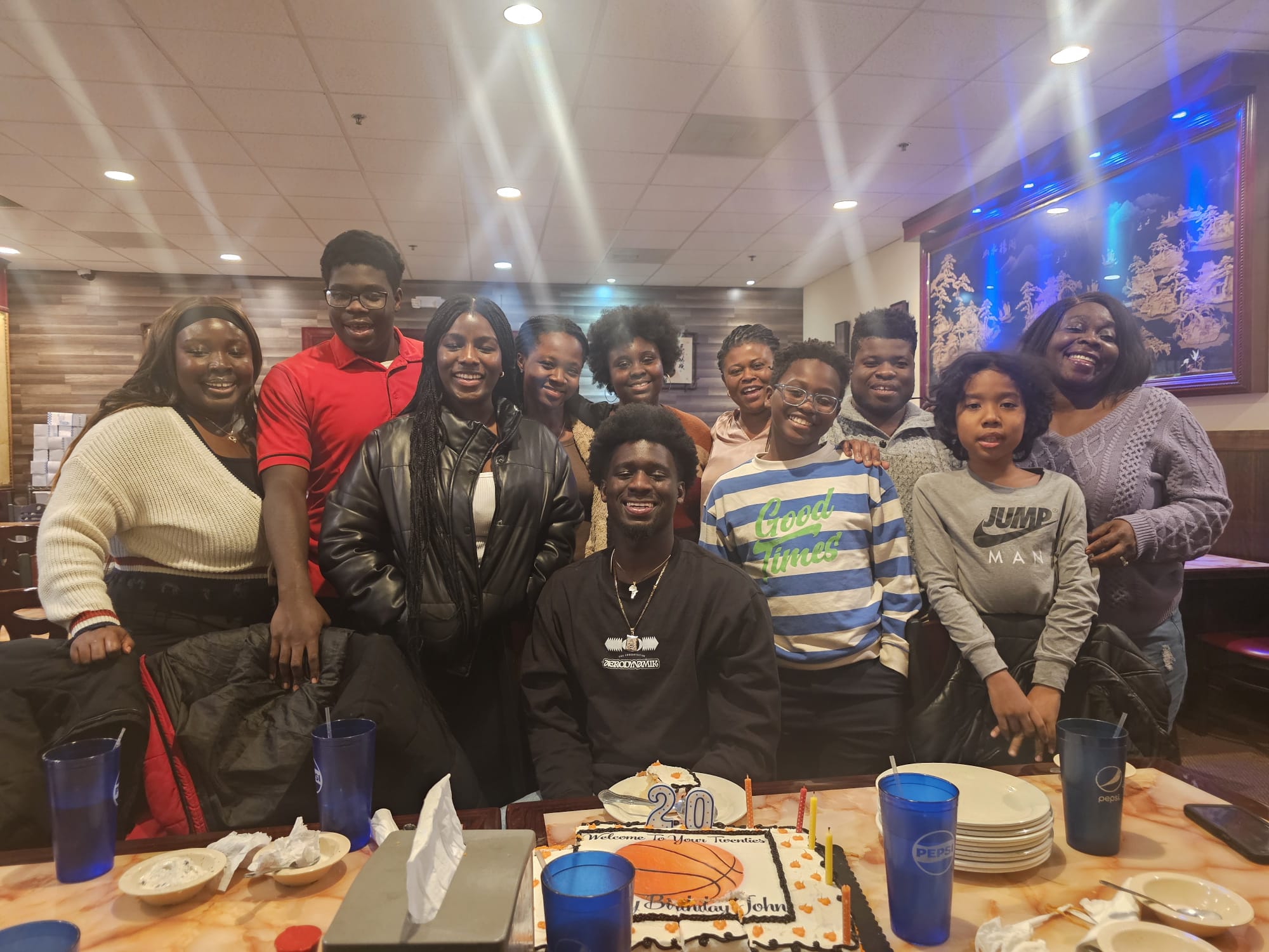 Family gathered for a 20th birthday