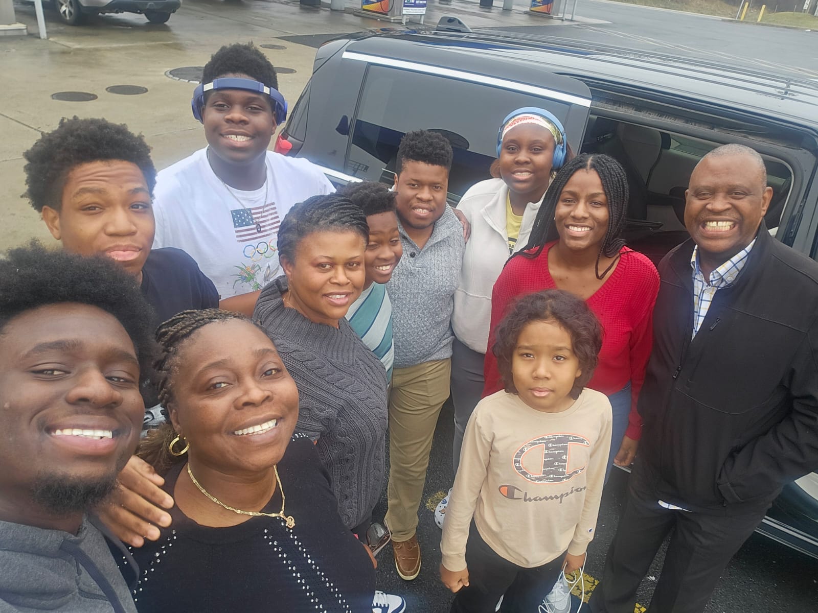 Family selfie on the road
